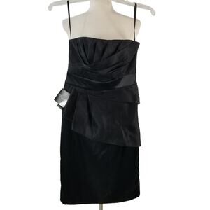 White House Black Market Black Satin Ruffled Adjustable Strap Dress NEW Size 2